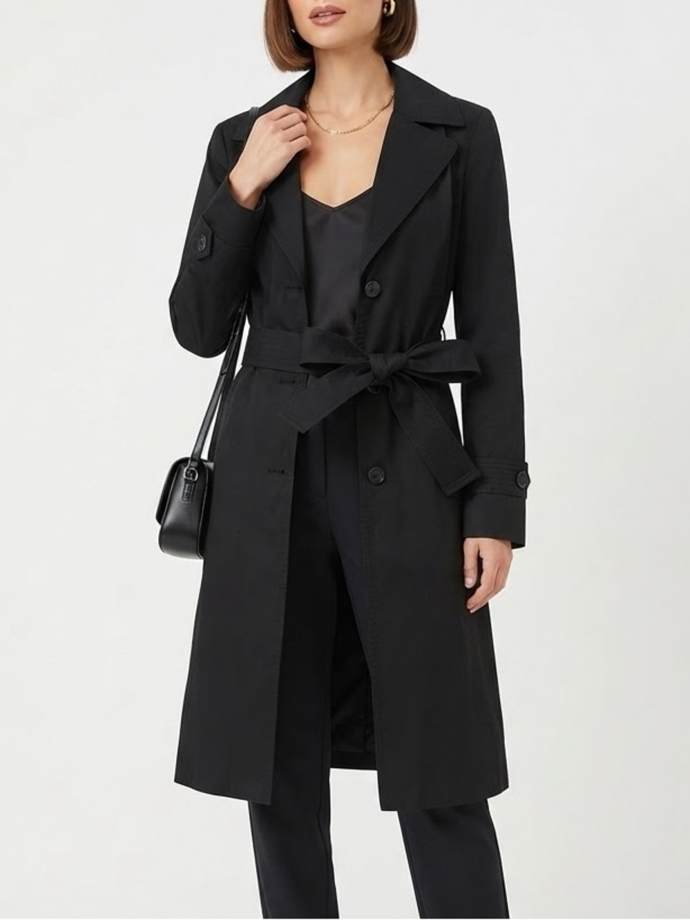 TALBOTS Classic Black Belted Trench Coat - Women Size Medium